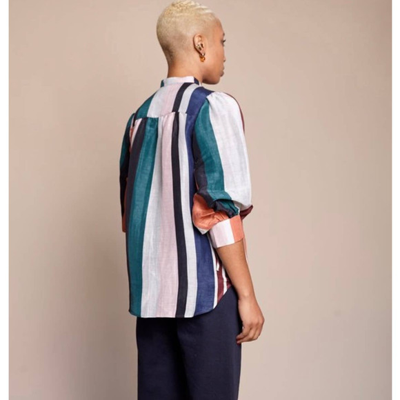 Apiece Apart Isli Viola Top Women's SZ 10 Alhambra Stripe Linen Silk Blend - Picture 2 of 12